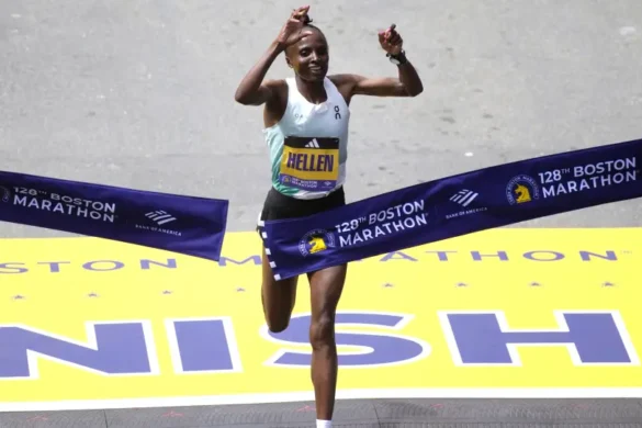 Hellen Obiri, Crosses the Finish Line at 2024 Botson Marathon